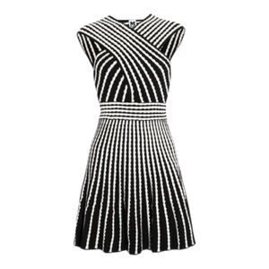 Missoni Dress. Black + White Knit Op Art Wrap Dress Pleated Skater Skirt. Italy.